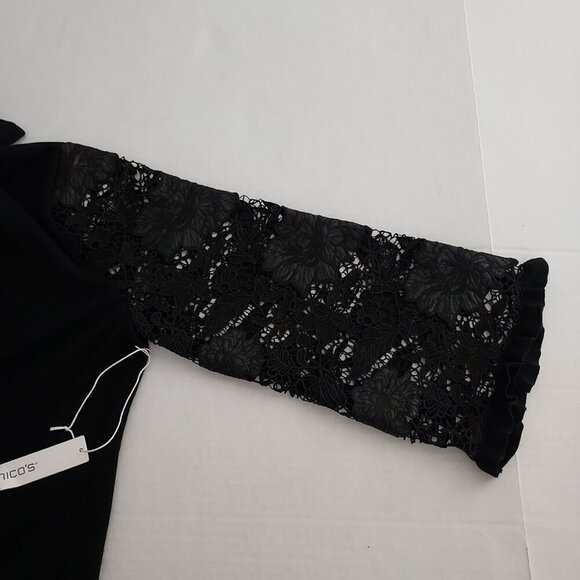 Chico's Crochet Lace Sleeve Black Pullover Sweater Size XL - Picture 8 of 12